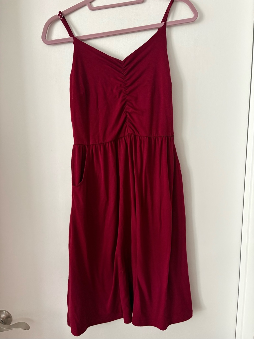 Women's Red/Maroon Spaghetti Strap Midi Dress - Classic V-Neck